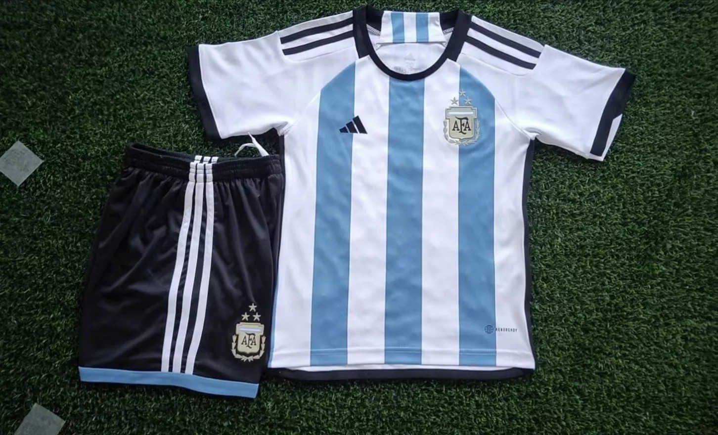 Argentina Soccer Jersey + Short Replica 3-Star Home World Cup Champions 2023 Youth