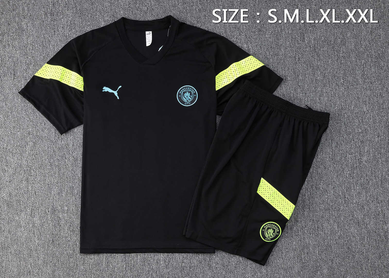 Manchester City Soccer Jersey + Short Replica Black 2022/23 Mens