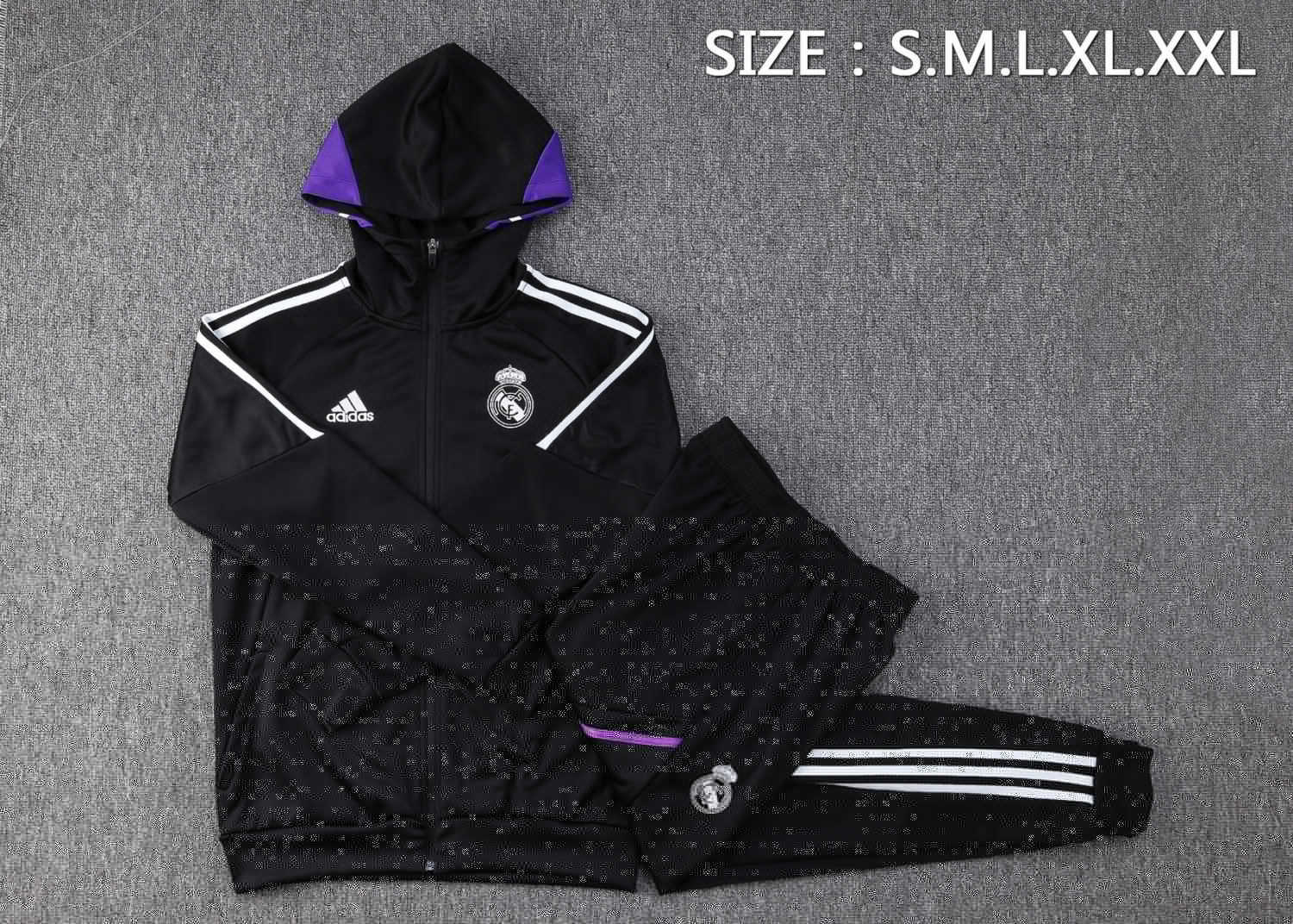 Real Madrid Soccer Jacket + Pants Replica Black 2022/23 Mens (Hoodie)