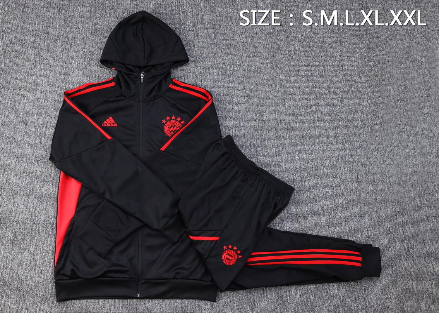 Bayern Munich Soccer Jacket + Pants Replica Black 2023/24 Mens (Hoodie)