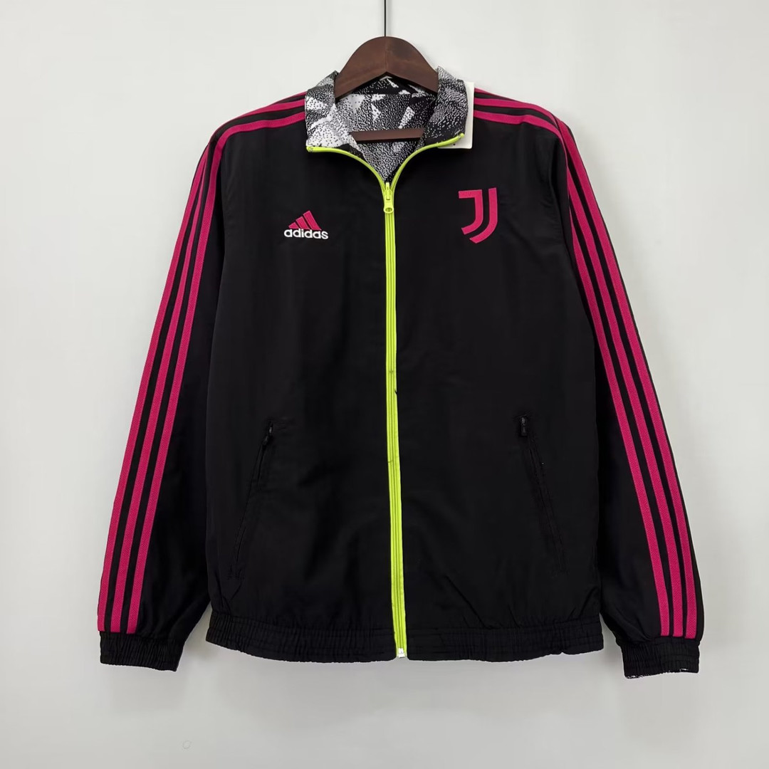 Juventus Windrunner Soccer Jacket On-Field Team Logo Anthem Reversible Black Full-Zip 2023/24 Men's