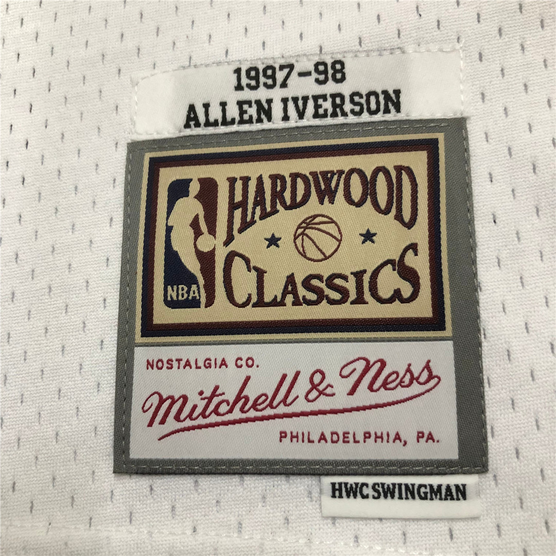 Philadelphia 76ers Jersey Hardwood Classics Allen Iverson Mitchell & Ness White 1997-1998 Men's (IVERSON #3)