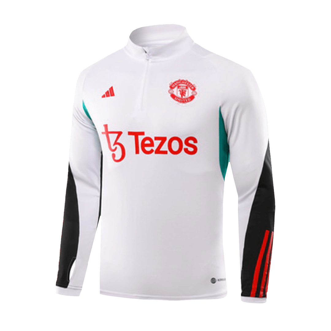 Manchester United Soccer Sweatshirt + Pants Replica Zipper White 2023/24 Mens