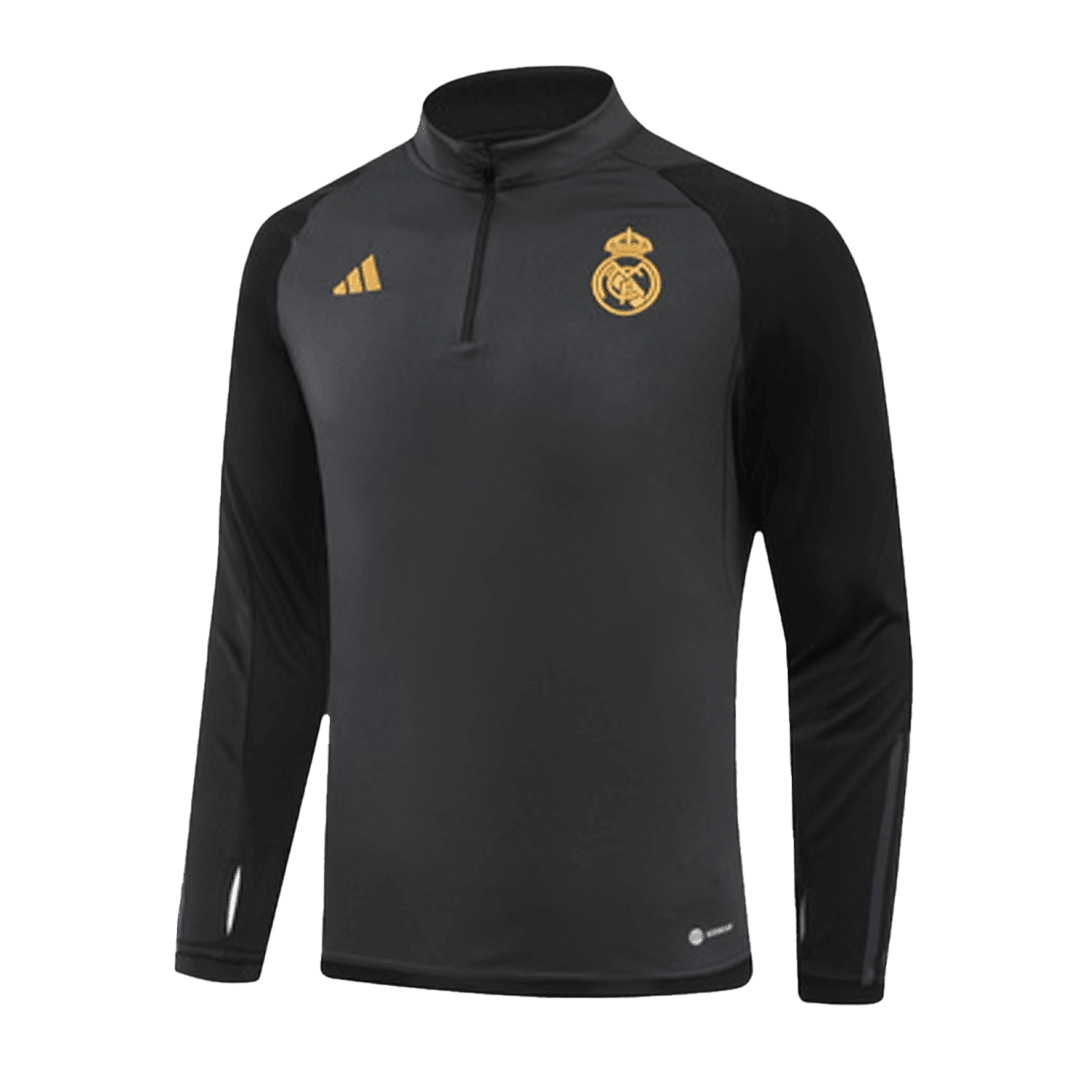 Real Madrid Soccer Zipper Sweatshirt + Pants Replica Black 2023/24 Mens
