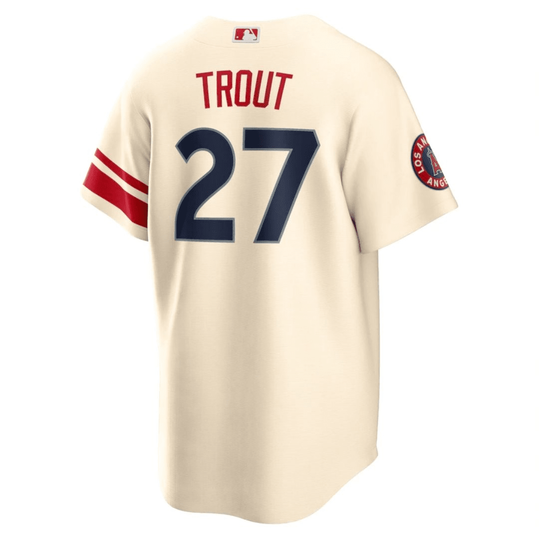 Los Angeles Angels City Connect Replica Player Jersey Cream 2022 Mens (Mike Trout #27)