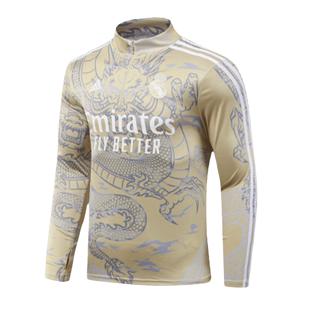 Real Madrid Soccer Zipper Sweatshirt + Pants Replica Yellow 2023/24 Mens