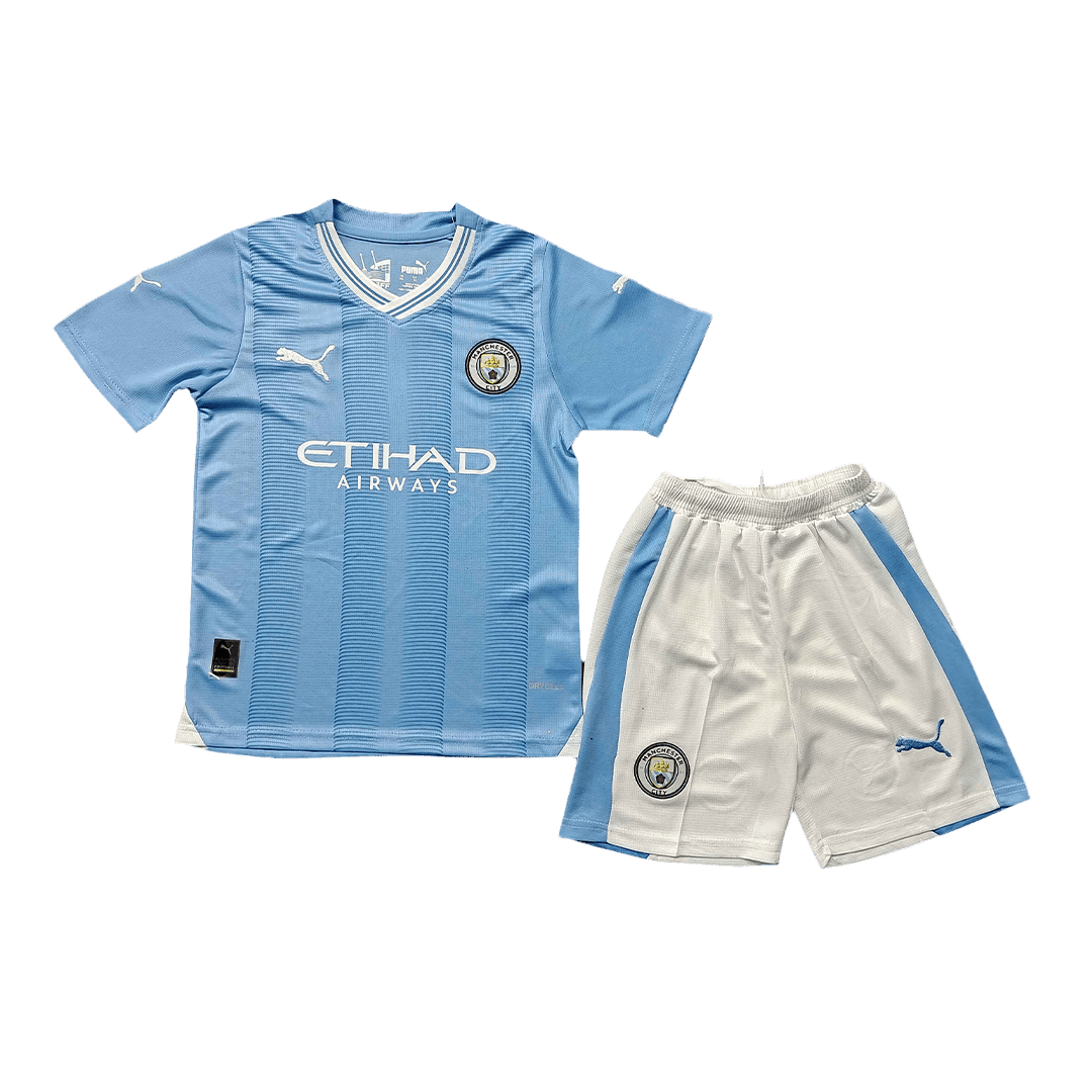 Discount Youth Manchester City Home Soccer Jersey + Short Replica 2023/24